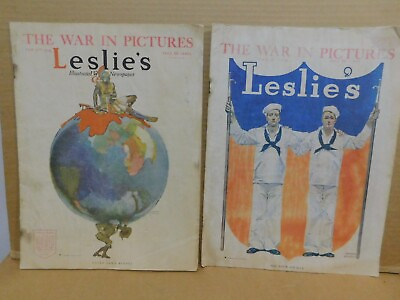 #ad LESLIE#x27;S Weekly Newspaper magazine 1918 complete and uncut but poor condition. $12.00