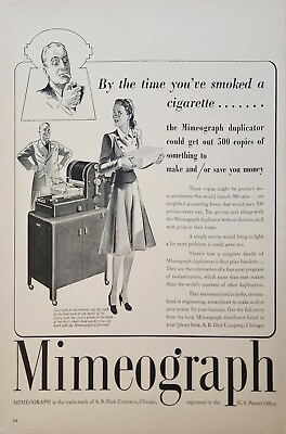 #ad 1940 Mimeograph Duplicator Vintage Ad by the time youve smoked a cigarette $14.95