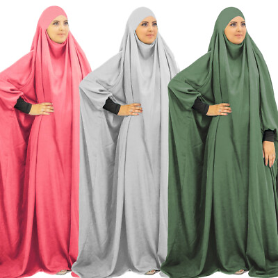 #ad One Piece Prayer Dress Muslim Women Abaya Arabic Khimar Overhead Hijab Arab Robe $35.10