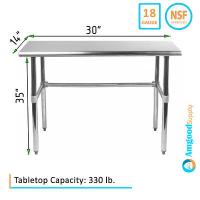 #ad 14quot; X 30quot; Stainless Steel Open Base Table NSF Prep Metal Work Table $174.95