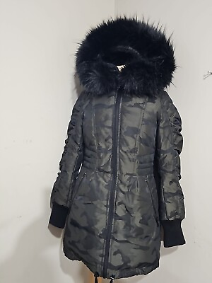 #ad DKNY WINTER JACKET CAMO GREEN very Warm Size XS Removable Fur C $159.00