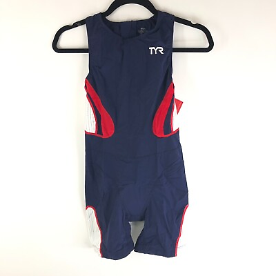 #ad TYR Womens Carbon Zipper Back Short John Triathalon Suit Padded Navy Blue Red XS $63.74