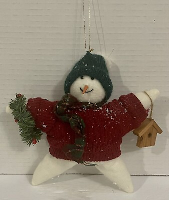 #ad Snowman Star Shape Holding Wreath amp; Birdhouse Plush Ornament 7.5” Christmas $14.99