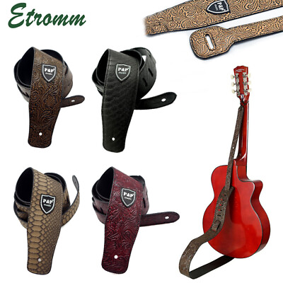#ad Adjustable PU Leather Guitar Strap Embossed for Acoustic Electric Bass Guitar $7.98