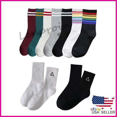 #ad Women Socks Striped Cotton High Ankle Crew Sock Pride Stocking Rainbow Triangle $3.38