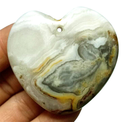 #ad Natural Yellow Crazy Lace Agate Heart Pendants Bead Necklace DIY Jewelry Making $6.64