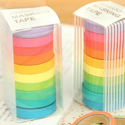 #ad 10 x Colorful Candy Masking Tape Mini Set Colour Box 8MM Washi Deco Sticky New $3.78