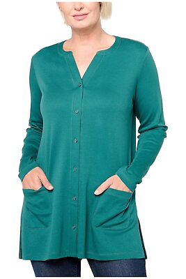 #ad Isaac Mizrahi Live Essentials Pima Button Front Topper Bayberry Green $19.99