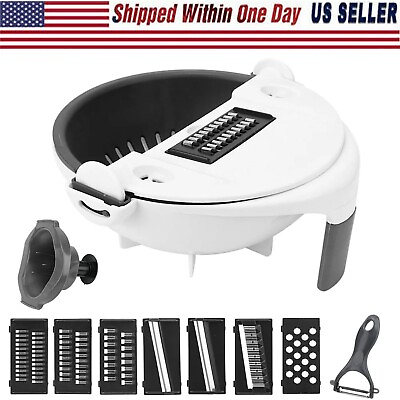 #ad 9 In1 Multifunctional Vegetable Cutter with Drain Basket Kitchen Chopper Grater $9.99