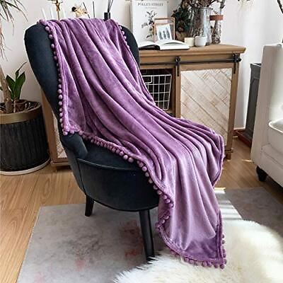 #ad LOMAO Flannel Blanket with Pompom Fringe Lightweight Cozy Bed Blanket Soft Th... $34.79