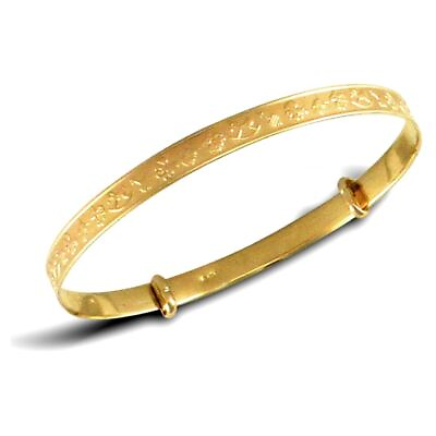#ad 9ct Yellow Gold Solid Hand Finished Diamond Cut 3mm Childrens Baby Expanding GBP 182.68