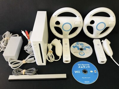#ad Nintendo Wii Console Bundle Mario Kart Wii Sports Wheels 2 Controllers CLEANED $189.95