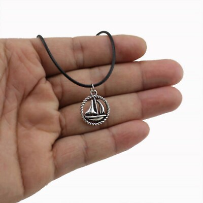#ad NEW Sail Boat Pendant Rope Circle Charm Black Necklace Silver Chain Jewelry Gift AU $10.98
