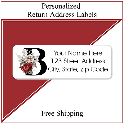#ad 60 Return Address Labels Personalized Printed Stickers 3 4 x 2 1 4 Rose Monogram $2.99