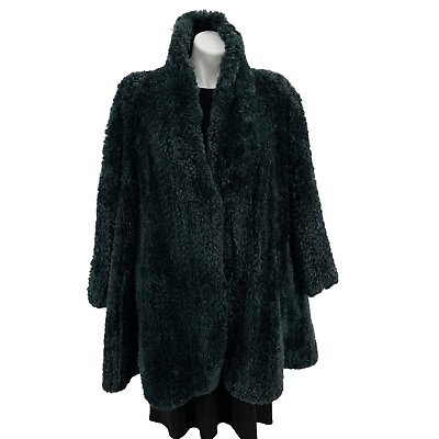 #ad Paula Lishman Sheared Knit Beaver Coat Green Women#x27;s Long Warm Soft Coat FLAW $495.99