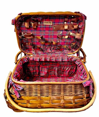 #ad Large Picnic Time Basket Outdoor Highlander Wicker Picnic Basket 22”x 17”x 12” $89.99