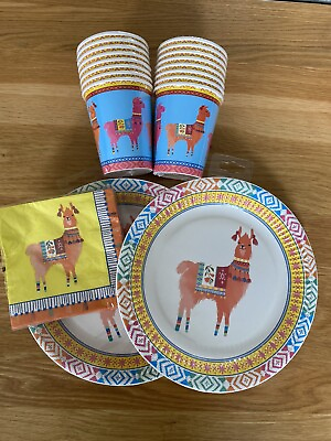 #ad Llama Party Tableware Set For 16 Guests Paper Plates Cups Napkins Summer Boho GBP 9.99