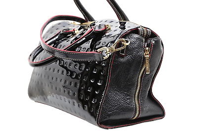 #ad ARCADIA Black Patent Leather Double Handle Satchel Bag $99.99