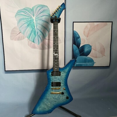 #ad Transparent Blue Explorer Electric Guitar HH Active Pickups Flamed Maple Top $315.00