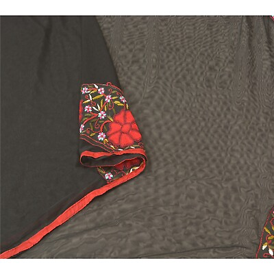 #ad Sanskriti Vintage Dupatta Long Stole Net Mesh Black Hand Embroidered Wrap Veil $27.38