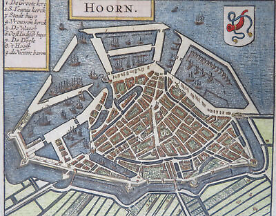 #ad Hoorn Netherlands Holland Canals Ships 1678 Guicciardini detailed city plan $83.30