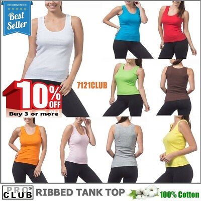WOMENS Ribbed Tank Tops A Shirt Sleeveless PROCLUB Cami Yoga Top Underwear S 3XL $4.95