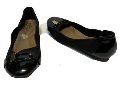 #ad Dexflex Womens Patent Toe and Heel Flats Comfort Shoes Size 6.5 Black Cap Toe $12.95