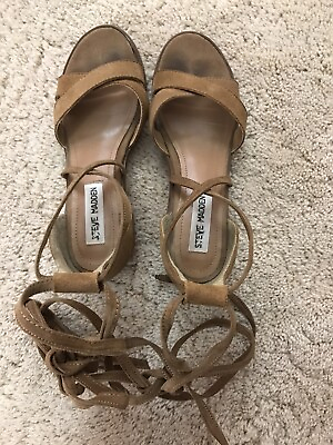 #ad Steve Madden Women US Size 6 Brown Tan Block High Heels Strappy Long Ankle Ties $8.40