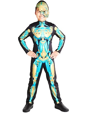 #ad Hyde amp; EEK Boys Robot Skeleton Jumpsuit amp; Mask Costume Halloween Blue Gold S 6 7 $19.99