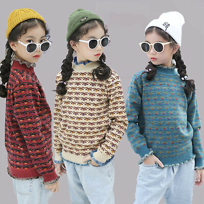 #ad Girl#x27;s Baby#x27;s Bottomed Print Preppy Sweater With Long Sleeve Tops Knit Pullovers $24.99
