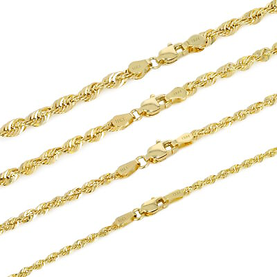 #ad 10K Yellow Gold 1.5mm 4mm Laser Diamond Cut Rope Chain Necklace 16quot; 30quot; Hollow $53.99