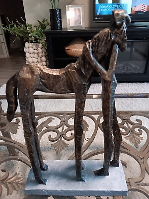 #ad Pier 1 Metal Horse And Girl Statue With Base $34.95