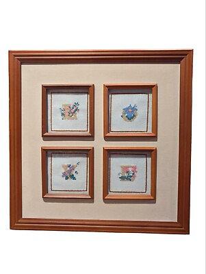 #ad Completed Counted Cross Stitch quot;LOVEquot; Individual Panes Floral Framed $42.75