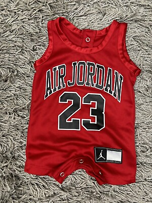 #ad Baby Air Jordan # 23 Bodysuit Red Outfit Size NEWBORN Boy#x27;s Romper EUC $13.11