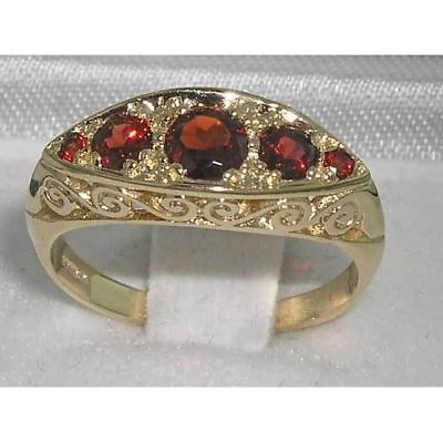 #ad Carved Solid 9ct Gold Natural Garnet Ring GBP 359.00