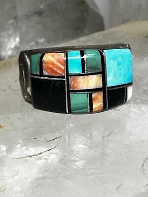 #ad Bear ring size 7.75 turquoise band spiny oyster southwest sterling silver women $128.00