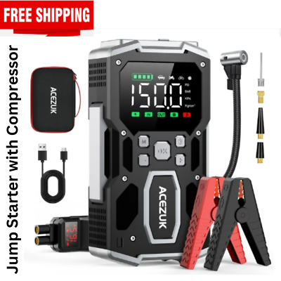 #ad Portable Jump Starter amp; Air Compressor Power Pack Car Battery Box With 3.3quot; LED $127.26