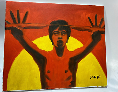 #ad Medium 24.5quot; Oil Bruce Lee Inspired Canvas Signed Santo $150.00
