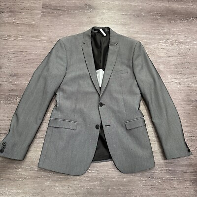 #ad Zara Man Blazer Mens 42 R Gray Sports Coat Duel Vented Solid Knit Polyester $39.00