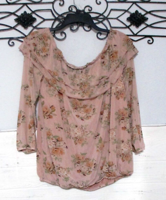 Cloud amp; Sky Knit Top Size XL Long Sleeve Multicolored Floral Round Neck Blouse $9.86