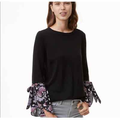 #ad Loft Women#x27;s Black Sweater Mix Media Floral Bell Cuffs Medium $19.99