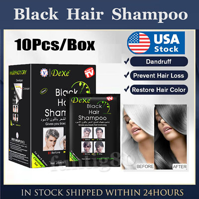 #ad 10Pcs Black Hair Shampoo 5 Min Dye Hair Into Black Herb Natural Colorant Shampoo $11.66