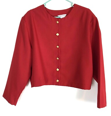 #ad Women#x27;s Anthony Richards Round Neck Solid Red Long Sleeve Button Up Basic Jacket $13.96