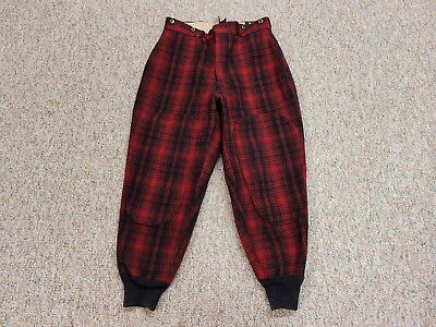 #ad Vtg Woolrich Pants Mens 30x25 Red Buffalo Plaid Hunting Outdoors Heavy 40s 50s $39.97