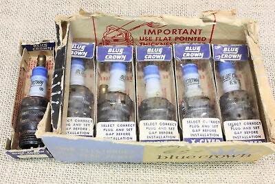 #ad Vintage Blue Crown E9 Spark Plugs 6 in Box Lot 5 Sealed Twin Electrodes X CITER $49.41