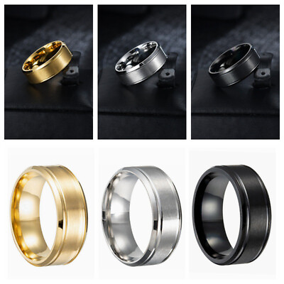#ad 8mm Men Women Couple Titanium Steel Finger Wedding Engagement Rings Size US $1.59