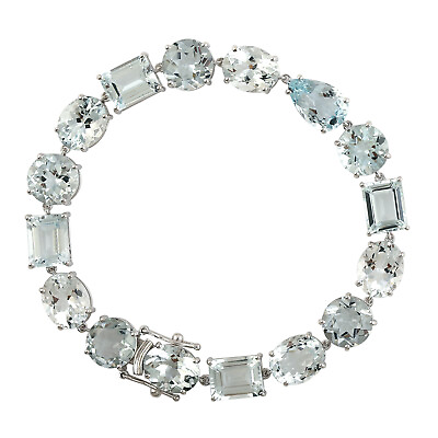 #ad 18k Solid White Gold Aquamarine Gemstone Bracelet Fine Jewelry For Women $3551.90