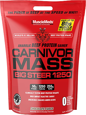 #ad Musclemeds Carnivor Mass Chocolate Big Steer 1250 15 Lb Packaging May Vary $180.99