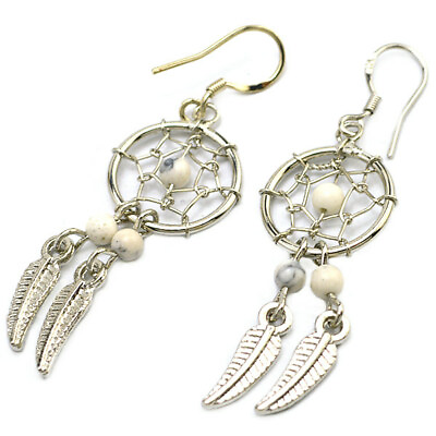 #ad Stainless Feather Dreamcatcher Earrings Dangle White Beads Tribal Jewelry $19.99