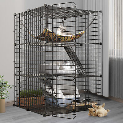 #ad 3 Tiers Kennels Pet Crate Cat Cage Indoor Cat DIY Cat Enclosures Metal Playpen $52.99